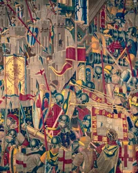 Tapisserie montrant les Conquêtes du roi Alphonse V de Portugal (Conquistas de Alfonso V de Portugal), Tournai. (détail)