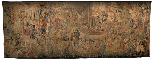 Tapisserie montrant les conquêtes du roi Alphonse V du Portugal (Conquistas de Alfonso V de Portugal), Tournai. (détail)