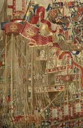 Tapisserie montrant les conquêtes du roi Alphonse V du Portugal (Conquistas de Alfonso V de Portugal), Tournai. (détail)