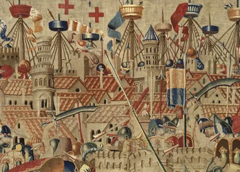Tapisserie montrant les conquêtes du roi Alphonse V du Portugal (Conquistas de Alfonso V de Portugal), Tournai. (détail)