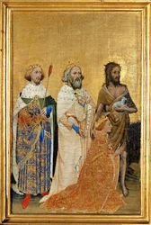Le diptyque de Wilton, détail gauche recto : Roi Richard II (huile et tempera sur bois)