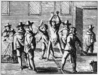 Sorcier fouetté par des enfants - Gravure de 1725 dans « La Sorcellerie démasquée » par Abraham Palingh