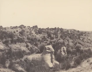 Karnak Thèbes, Sphinx à tête humaine et à tête de bélier, en Y, 1851-52, imprimé 1853-54