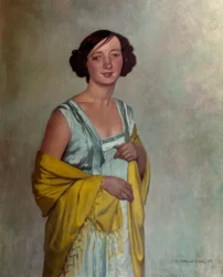 Portrait de femme au foulard jaune