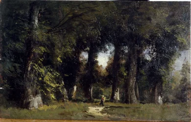 Bord de forêt (recto), Paysage animé (verso), entre 1850 et 1860