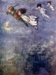 Pierre et les enfants volant à travers la nuit