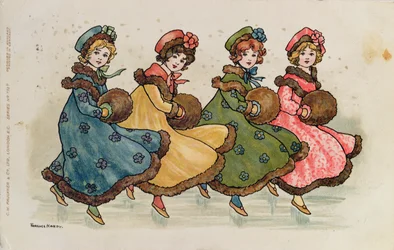 Quatre jeunes filles avec des manchons