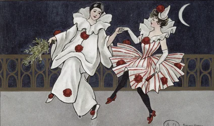 Carte postale représentant Pierrot et son compagnon, c.1900