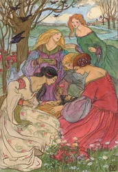 Illustrations pour le "Marché aux Gobelins" de Christina Rossetti (crayon, encre et aquarelle sur papier)