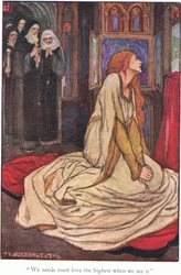 "Nous devons être conscients de ce qui est le plus élevé quand nous le voyons" (Guenièvre) (lithographie couleur)