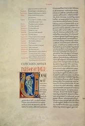Page de la Bible de Corbolino avec initiale représentant Dieu parlant à Moïse, manuscrit