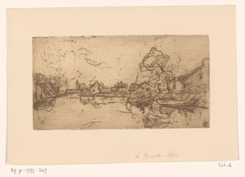 Vue de rivière avec des figures dans un bateau