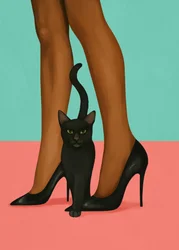 Chat noir à talons hauts
