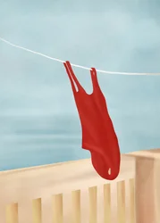 Maillot de bain rouge sur le balcon