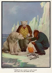 Teddy - B a mis le feu à un tas de bois et a fait un feu pour cuire la nourriture