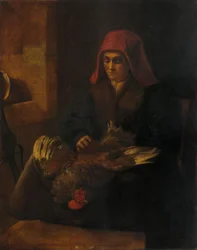 Vieille femme plumant une volaille