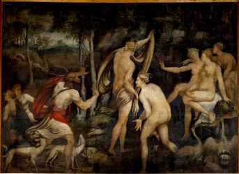Diane (Artémis), déesse de la chasse, et Actéon, chasseur