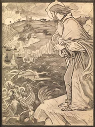 Christ voit les disciples peiner à la rame