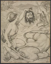 David et Goliath, dessin pour vitrail au Jesus College, Cambridge