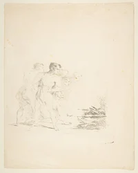 Hommes crachant sur un feu, vers 1820-1850