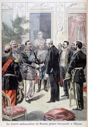 Prince Ourousoff, ambassadeur de Russie rencontrant Félix Faure, 1898