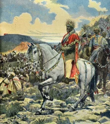 Portrait équestre du roi Ménélik 2 à la bataille d