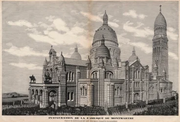 Inauguration de la Basilique du Sacré-Cœur à Montmartre en 1891 (apparence du monument après achèvement complet) - Gravure de Meaulle en 1891