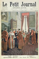 Page de titre représentant la Cour de Cassation avec M. Loew, M. Chambareaud et M. Manau, illustration du supplément illustré de Le Petit Journal