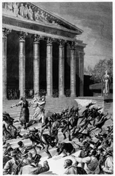 Suffrage universel et la République chassant les marchands du temple - dans « Le Journal illustré » du 25/12/1892, composition par Henri Meyer, gravure par Meaulle