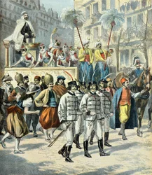 defile dans les rues de paris du cortege de la mi - careme en 1897 (Engraving)