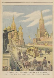 Célébration du couronnement du tsar Nicolas II (1894-1917) : arrivée du cortège sur la place Rouge, tiré du « Petit Journal », 31 mai 1896