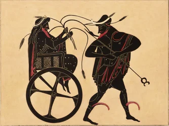 Impression de la décoration sur une amphore grecque, montrant Triptolemus et Hermès, vers 1858