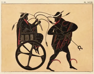 Décoration sur une amphore grecque, montrant Triptolemus et Hermès