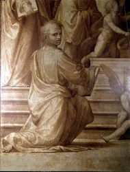 Le Grand Retable du Conseil, détail (jeune saint agenouillé)