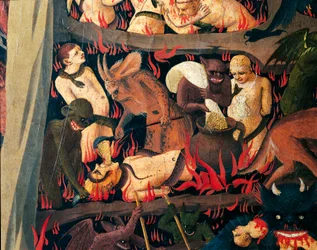 Enfer avec des démons punissant les gourmands, détail du Jugement dernier par Giovanni da Fiesole dit Fra Angelico (1400-vers 1455), tempera sur bois