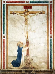 Saint Dominique adorant le Crucifix par Giovanni da Fiesole, dit Fra Angelico, fresque, Couloir du Couvent de Saint-Marc, Florence