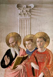 La Madone des Ombres. Détail : saint Jean, saint Thomas et saint Laurent, vers 1438-1446