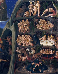 Le Jugement dernier : Enfer. Les âmes des damnés torturées dans les cercles de l