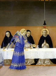 Le repas des moines servi par les anges - la partie inférieure, la prédelle, du «Couronnement de la Vierge», représentant le Christ au tombeau et six épisodes de la vie de saint Dominique, fondateur de l