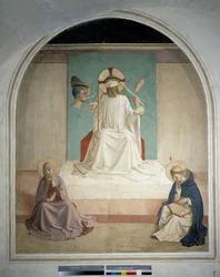 Christ bafoué avec la Vierge et Saint Jérôme. Fresque de Guido di Pietro