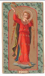Lithographie en couleur de Fra Angelico, ange jouant de la trompette, c.1910