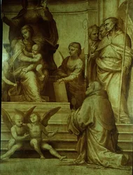 Le Grand Retable du Conseil, détail (dépeignant des saints rassemblés à gauche de la Vierge), 1510
