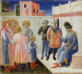 Les Saints Côme et Damien avec leurs frères devant le proconsul Lysias..., vers 1440