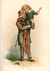 Bob Cratchit portant Tiny Tim