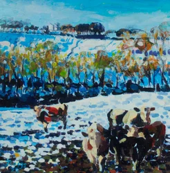 Vaches dans la neige, 2024 (acrylique sur toile)