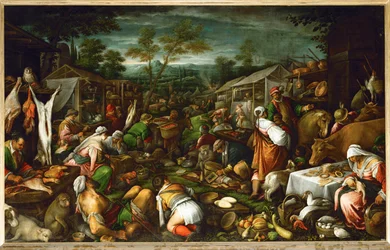 Scène de marché (peinture sur toile)