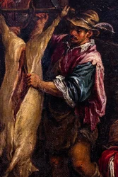 Paysan dépeçant un cochon, détail