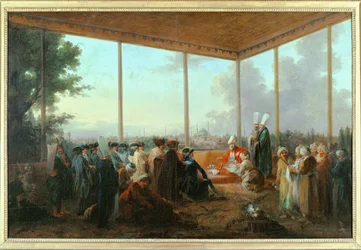 Audience donnée au comte de Saint-Priest par le grand vizir Aimali Carac, le 18 mars ... (peinture sur toile)