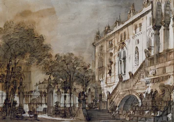 Décor de scène par Francesco Bagnara pour Otello, opéra de Rossini, pour une représentation au Théâtre La Fenice à Venise