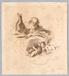 Le Tout-Puissant dans les Nuages, avec Deux Anges Enfants